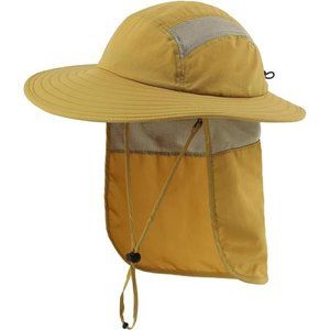 Mens UPF 50+ Sun Protection Cap Wide Brim Fishing Hat with Neck Flap Hiking